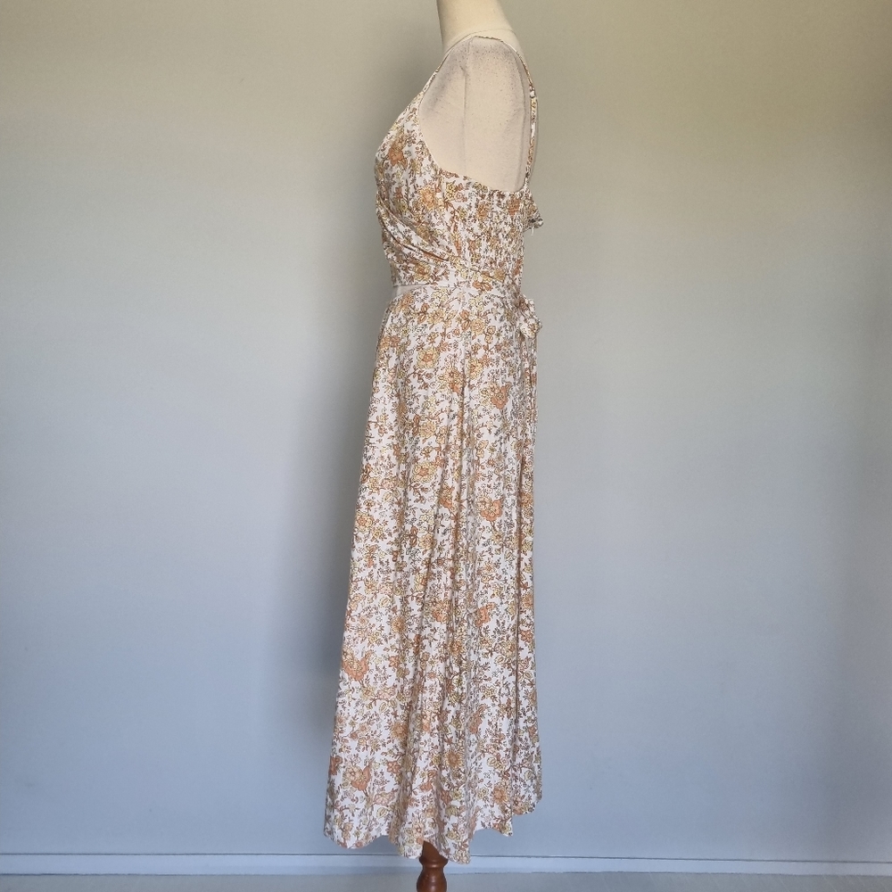 Ghanda Romeo Multicolour Floral Linen Blend Bow Detail Midi Dress Size L - Picture 3 of 10